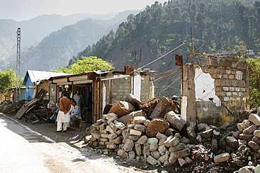 Buildings demolished in earthquake area of Azad Jammu Kashmir, in village of Pattika, Pakistan