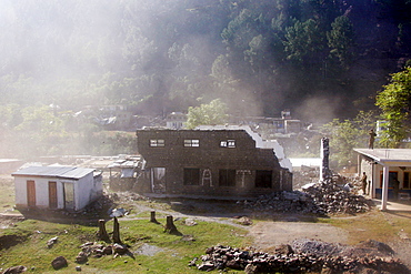 Buildings demolished in earthquake area of Azad Jammu Kashmir, in village of Pattika, Pakistan