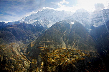 Snow-covered peaks and valleys of Karokoram Mountains, Skardu Valley, North Pakistan