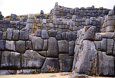 Stone walls of Sacsayhuaman above Cusco in Peru, South America