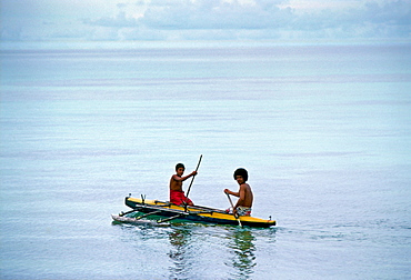 Men in Canoe, Tuvalu, South Pacific