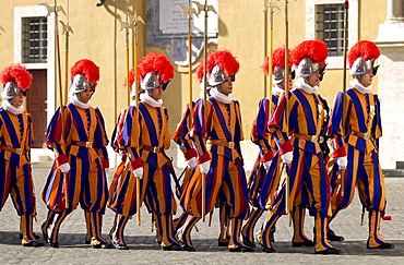 Swiss Guards in traditional livery uniform at the Vatican, Vatican City