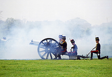 Kings Troop traditional 21 Gun Salute in Hyde Park in London for special occasions