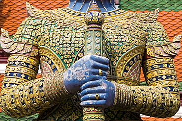 Indrajit Giant statue guards an entrance to Wat Phra Kaeo, Bangkok, Thailand