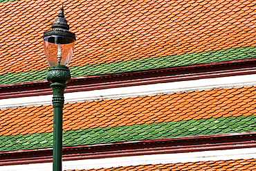 Roofs and street lamp inside The Grand Palace and Temple Complex, Bangkok, Thailand