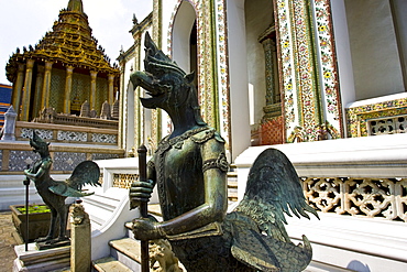 Mythical gryphons guard The Grand Palace and Temple complex, Bangkok, Thailand