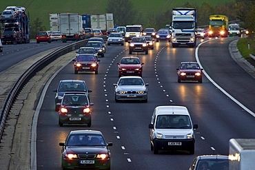 Traffic on M11 Motorway near Harlow, Essex, United Kingdom