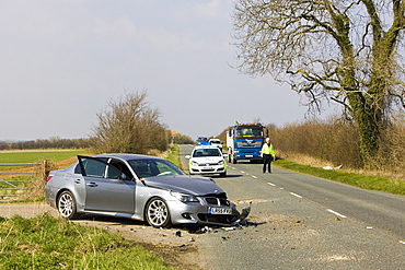 BMW car after a crash, Oxfordshire, England, United Kingdom