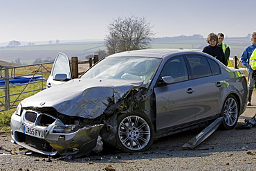 BMW car after a crash, Oxfordshire, England, United Kingdom