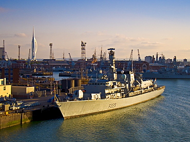 Warship HMS Lancaster 229  moored at Portsmouth Harbour, England