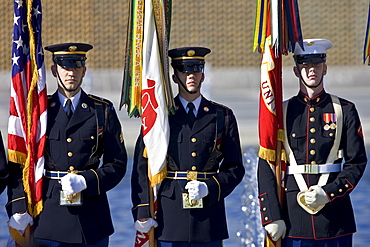 American servicemen at The National World War II Memorial, Washington DC, United States of America