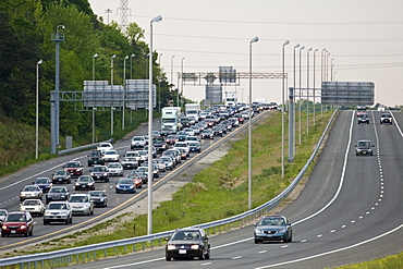 Traffic on freeway, outskirts of Washington DC, USA