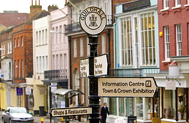 Signposts outside the Guildhall, Windsor's Town Hall, Berkshire, England