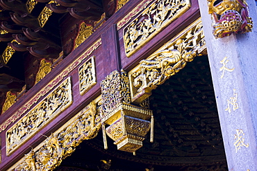 Painted wooden structure of the opera stage complex in the Yu Garden Bazaar Market, Shanghai, China