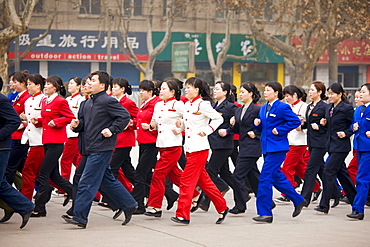 Staff on morning exercise in the grounds of the Shaanxi History Museum, Xian, China