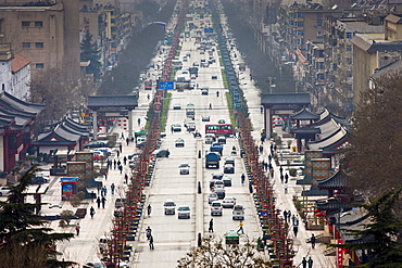 View of street in Xian seen from the Dayan Pagoda, China