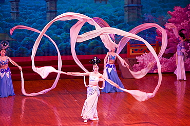 Dancers with silk scarves in the Tang Dance Show, Shaanxi Grand Opera House, Xian, China