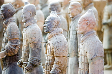 Infantry men figures in Pit 1 at Qin Museum, exhibition halls of Terracotta Warriors, Xian, China