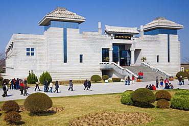 Visitors at the Charriots Exhibition Hall, Qin Museum, Xian, China