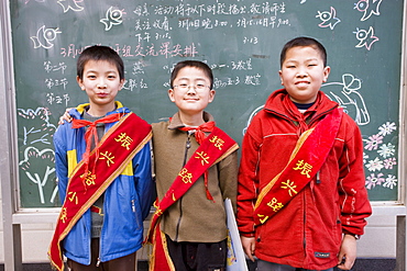 Boys at primary school in Hong Ying Road, Xian. China has a one child policy to reduce population.