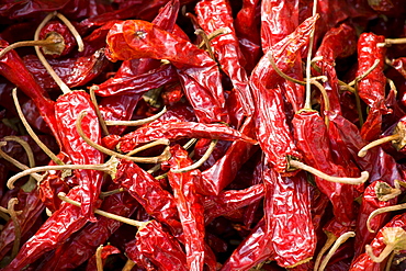 Sun-dried chillies on sale in Ping An, Guilin, China