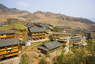 Traditional homes in the mountain village of Ping An, Longsheng, near Guilin, China