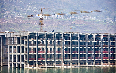 Construction site at new town along the Yangtze River for rehoming residents, China