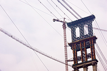 Furong Bridge under construction in Three Gorges area, Yangtze River, China