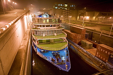 Cruise liner in lock at Three Gorges Dam, Yangze River, China