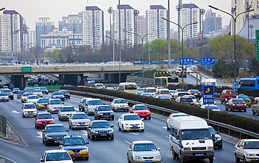 Congested traffic on Beijing motorway, China