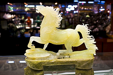 Jade horse on display in the Beijing Dragon Land gallery in Beijing, China