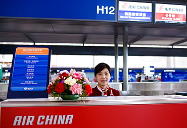 Air China check-in desk, Terminal Three of Beijing Capital International Airport, China