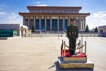 Army soldier outside Mao's Mausoleum, Tian'an Men Square, Beijing, China