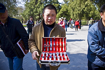 Watch seller in park of the Temple of Heaven, Beijing, China