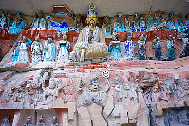 Dazu rock carvings reliious scene at Mount Baoding, Chongqing, China