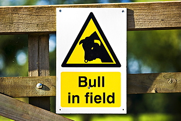 Warning sign of Bull in Field, Sellack, Herefordshire, England, United Kingdom