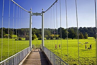 Suspension footbridge, Wye River in Sellack, Herefordshire, England, United Kingdom