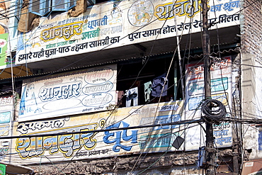 Electricity pylon at Khari Baoli, Old Delhi, India