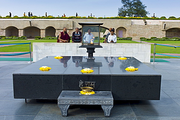 Gandhi Memorial - a platform of black marble where Mahatma Gandhi was cremated, Raj Ghat, - Rajghat - New Delhi, India