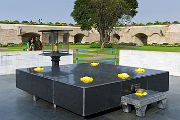 Gandhi Memorial - a platform of black marble where Mahatma Gandhi was cremated, Raj Ghat, - Rajghat - New Delhi, India