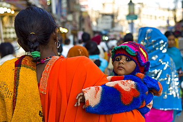 Street scene in holy city of Varanasi, Benares, Northern India