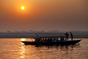 Traditional scenes on River Ganges at Varanasi, Benares, Northern India