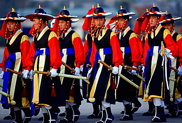 Men of the ceremonial guard marching in South Korea