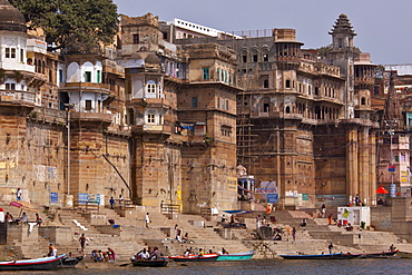 Rana Mahal Ghat on banks of The Ganges River in holy city of Varanasi, Northern India