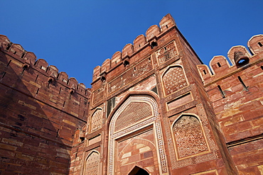 Amar Singh Gate of Agra Fort, 17th Century residence of Great Mughals and Mughal fort in Agra, Northern India