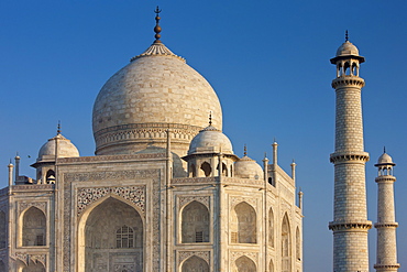 Iwans of The Taj Mahal mausoleum, southern view detail diamond facets with bas relief marble, Uttar Pradesh, India