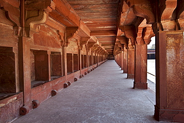 Cloisters of Northern Palace of the Haramsala, Birbal's House, part of harem at Fatehpur Sikri historic city of Mughals, at Agra, India