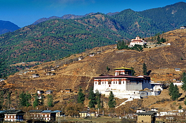 Paro Dzong and ancient watchtower, Paro, Bhutan