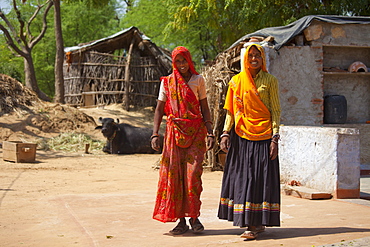 Indian woman villagers at home at Kutalpura Village in Rajasthan, Northern India