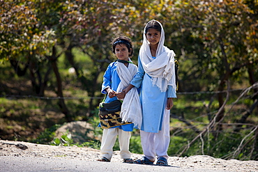 Indian schoolgirls in school uniform at Sawai Madhopur in Rajasthan, Northern India